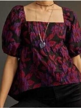 NWT Anthropologie Sachin & Babi Floral Jacquard Blouse Top Size 20 Black Purple